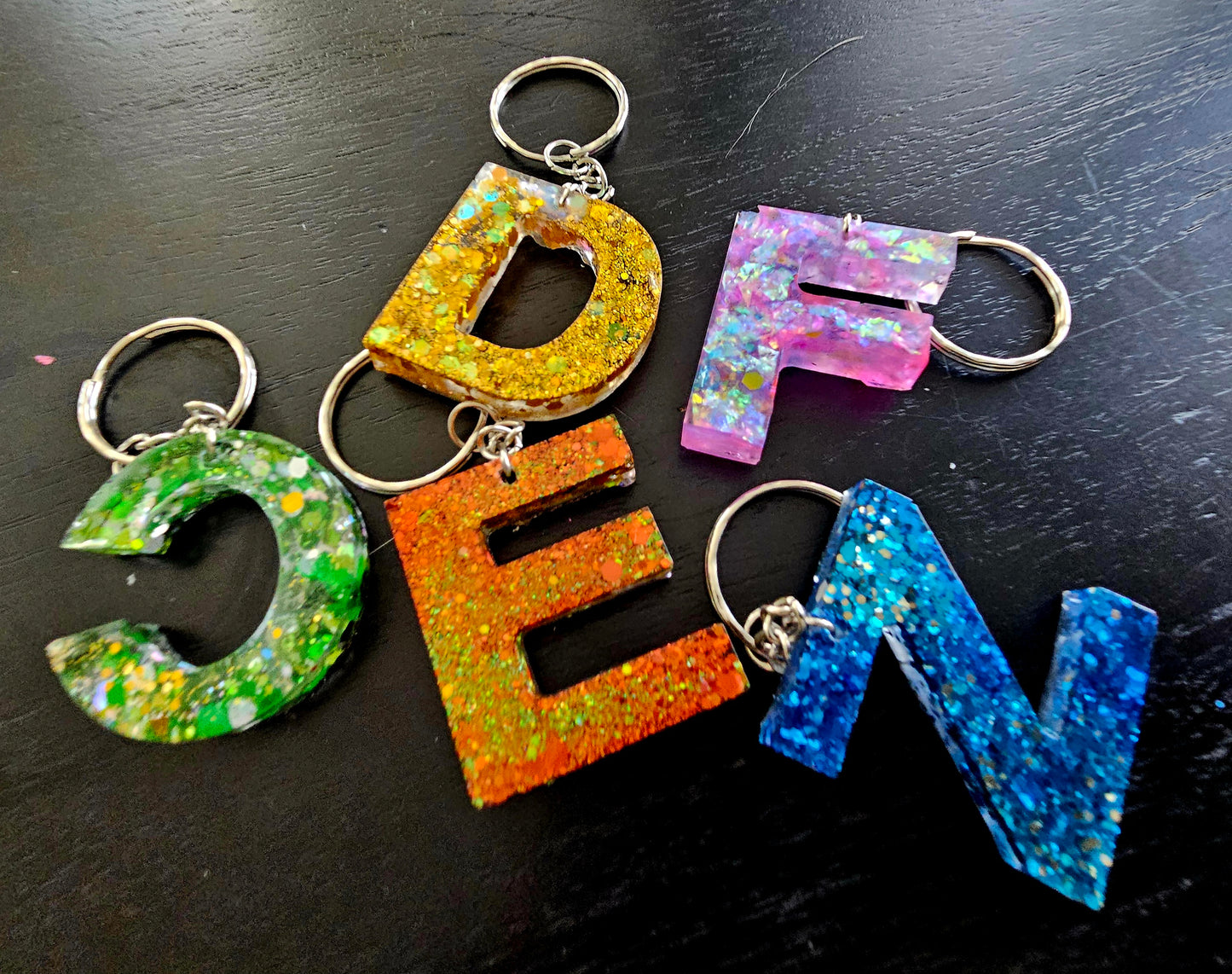 Retro 80s Handmade Glitter Keyring